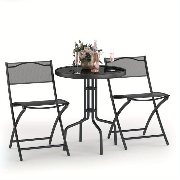 Goplus 3PCS Bistro Set Garden Backyard Table Folding Chairs Outdoor Furniture