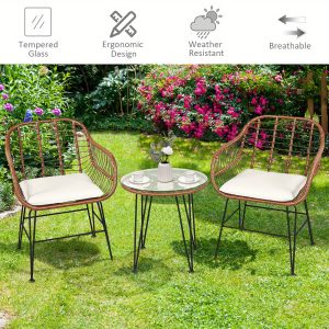 Lifezeal 3PCS Patio Rattan Bistro Set Coffee Table Armchair Garden Beige Cushion