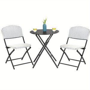 Homasis 3PCS Patio Rattan Bistro Set Folding Table Chairs Garden Deck