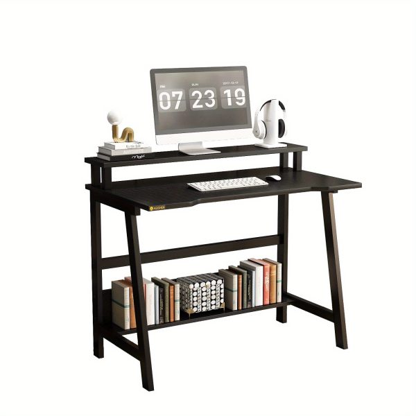 Office Desk Small Computer Desk 31.5 Inch Writing Study Work Desk with Storage Monitor Stand Wooden Desk for Small Spaces Modern Simple Style Home Bedroom Table