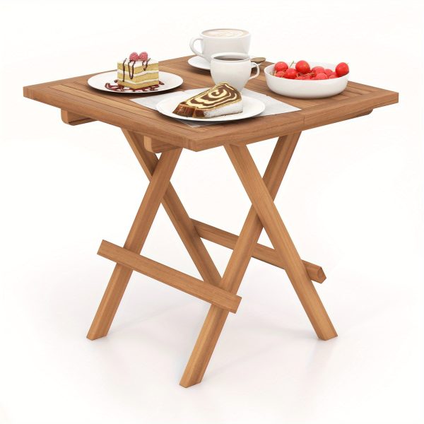 Patio Folding Side Table Indonesia Teak Square Slatted Tabletop Portable Picnic