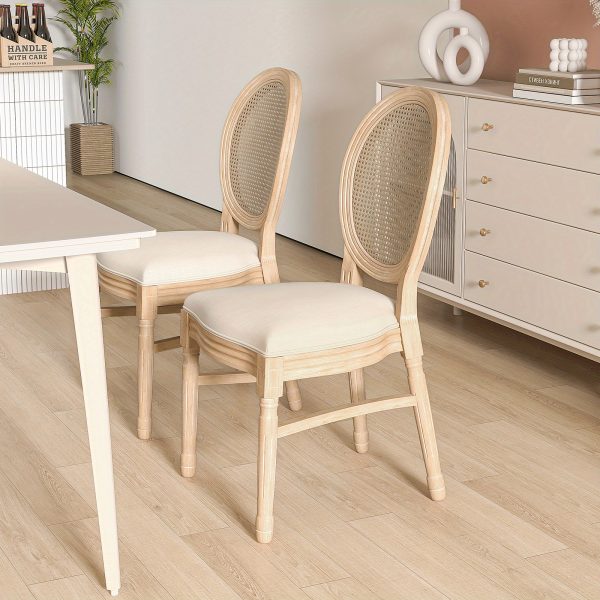 Maxmass French-Style Armless Dining Chairs with Rattan Backrests, Set of 2