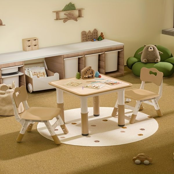 Anbebe Versatile 3-Piece Toddler Table Set Height-Adjustable With Sturdy Wood Top & 2 Chairs, Ideal For Diverse Kids' Activities, Effortlessly Cleanable