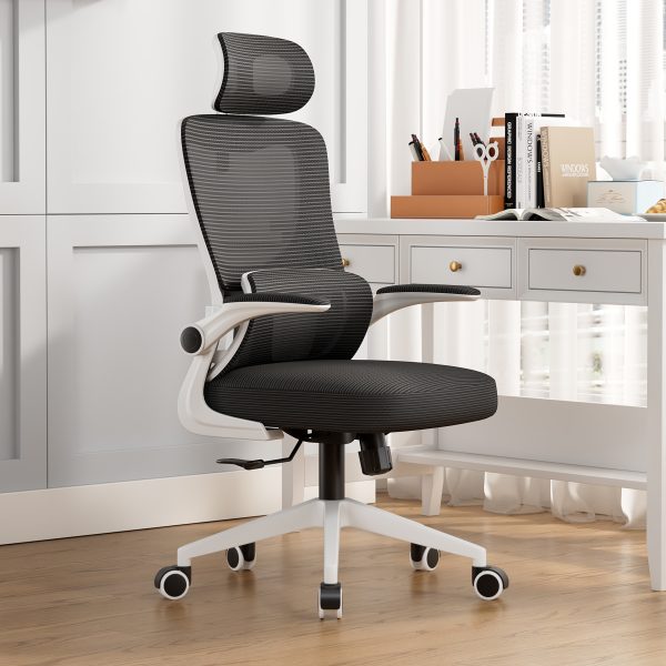 1 PC Ergonomic Office Chair, Featuring Reclining High-back, Headrest And Lumbar Support, Computer Chair With Height-adjustment Breathable Mesh& Smooth Back Lines, Ideal For Both Office And Home Use