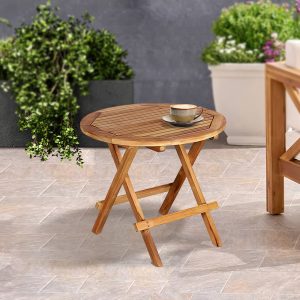 EasyUp All Weather Wooden Round Coffee Table For Outdoor Use, Foldable Patio Table TO Carryout, Suitable For Garden Pool, Teak Wood