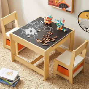 Kids Table And Chair Set, 3 In 1 Wooden Activity Table With Storage Drawer For Toddlers Drawing, Reading, Crafts, Play, 2 In 1 Detachable Tabletop Table And Chair Set For Home, Nursery, Playroom