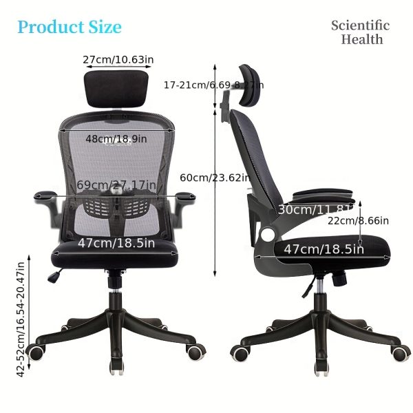 Ergonomic Mesh Office Chair with Lumbar Support, Headrest, 90?? Flip-Up Armrests, Adjustable Height, 360?? Rotation