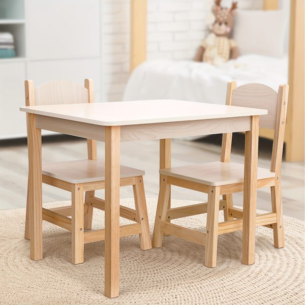 Sturdy Natural Wood Kids Table and Chair Set, Wobble-Free, Light Color Children's Furniture