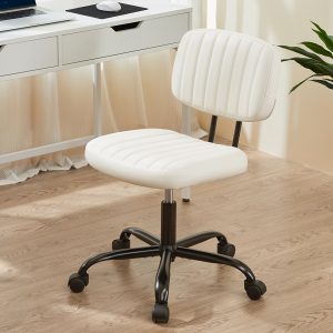 Ergonomic PU Leather Rolling Office Chair with Wheels, Lumbar Support, and Armless Design for Home Office and Study