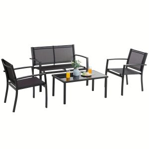 4-piece SMUG 4-Piece Metal Patio Sofa Set with Coffee Table, Sleek Black Finish for Garden or Deck