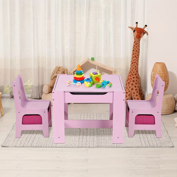 3-in-1 Children Table And Chair Set, Kids Activity Table And 2 Chairs Set, W/Blackboard, Storage, Removable Tabletop For Reading Crafts Drawing, Playroom, Nursery